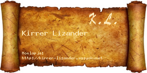 Kirrer Lizander névjegykártya